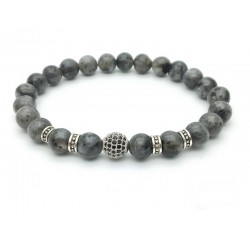 Bracelet perle pavée de Zircon et Labradorite noire (Homme Femme) 