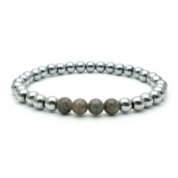 Bracelet 6mm - Perle Hématite argenté et Labradorite (Homme / Femme)