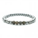 Bracelet 6mm - Perle Hématite argenté et Labradorite (Homme / Femme)