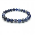 Bracelet pearl paved with Zirconia and sodalite (Man Shamballa silver)