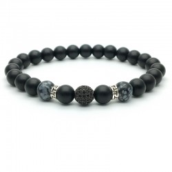 Bracelet perle pavée de Zircon Onx et obsidienne flocon de neige (Homme Femme)