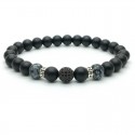 Bracelet perle pavée de Zircon Onyx et obsidienne flocon de neige (Homme Femme)