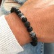 Bracelet Zircon paved bead and Onyx, Obsidian snowflake(Men's Woman)