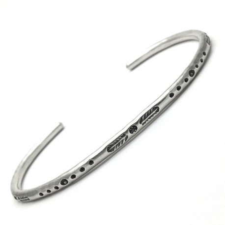 Jonc fin en Argent 925 - Bracelet motif ethnique Indien - Bijou homme