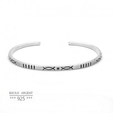 Jonc fin en Argent 925 - Bracelet motif ethnique Indien - Bijou homme