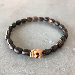Bracelet tête de mort - Perle bois exotique de palmier (Homme / Femme)