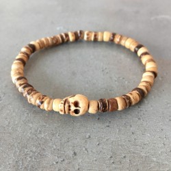 Bracelet tête de mort - Perle bois exotique noix de coco (Homme / Femme)
