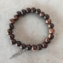 Exotic wooden Bracelet - Old palm 8mm + silver feather Pendant
