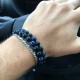 Bracelet DOUBLE Perle Onyx et Oeil de tigre / fermeture style shamballa (mixte homme femme)