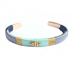 Bracelet jonc tissé bleu - Laiton doré a l'or fin