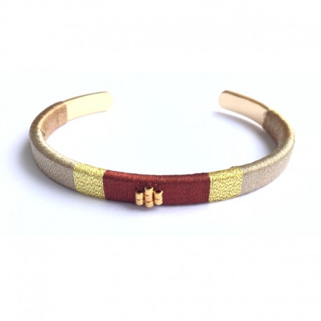 Brown woven bangle Bracelet - Golden Brass with fine gold