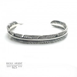 Bracelet jonc plume Navajo en Argent 925 - Bijou homme