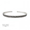  925 Sterling Silver Bangle Bracelet - Engraved Laurel - Men Jewelry
