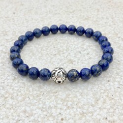 Lapis Lazuli natural gemstone bracelet with carved 925 silver bead