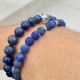 Bracelet 6mm en pierres naturelles de Lapis Lazuli dépolies avec perles en argent 925 KPC51