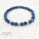 Bracelet 6mm en pierres naturelles de Lapis Lazuli dépolies avec perles en argent 925