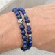 Bracelet 6mm en pierres naturelles de Lapis Lazuli dépolies avec perles en argent 925 KPC51