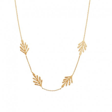 Necklace chain with 4 small leaves gold plated - JUNGLE