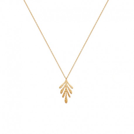 Fine chain necklace with gold plated leaf pendant - JUNGLE