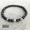 Bracelet 6mm en pierres naturelles d'obsidienne dorées avec perles en argent 925