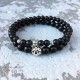 Natural gemstone black matte onyx bracelet with carved 925 silver bead