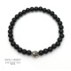 Bracelet 6mm en pierres naturelles, onyx noir avec perle en argent 925