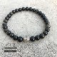 Bracelet 6mm en pierres naturelles d'obsidienne dorées avec perle en argent 925