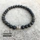 Bracelet 6mm natural gemstone of golden obsidian with bead in silver 925