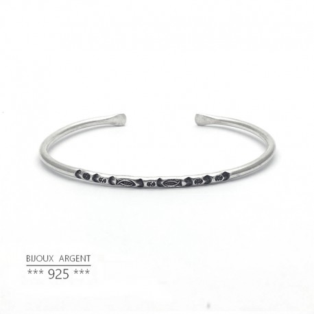 Jonc fin en Argent 925 - Bracelet motif poisson- Bijou homme