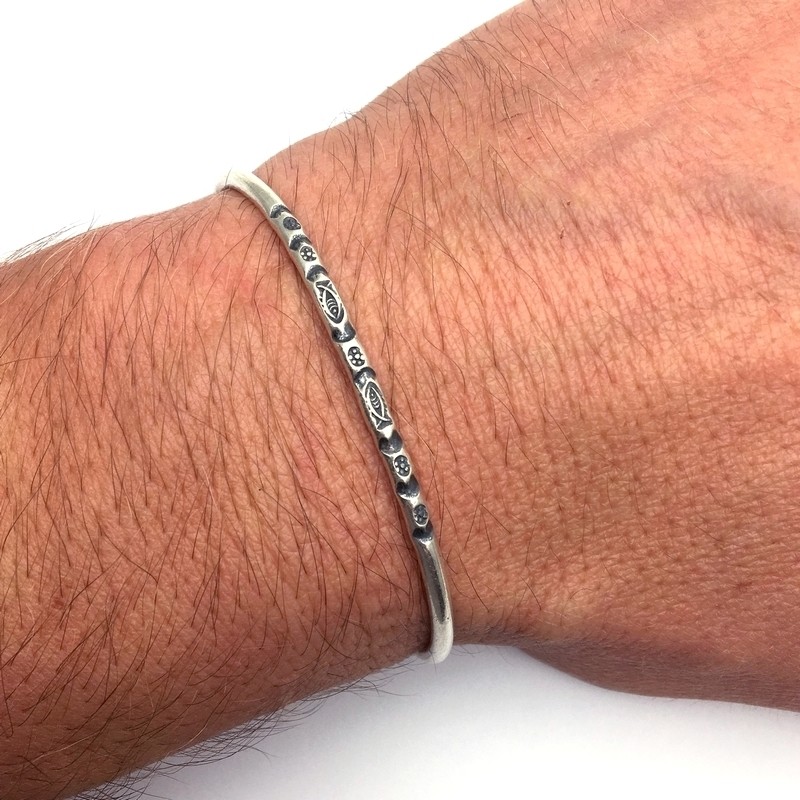 925 Sterling Silver Bangle - fish pattern - Men's Jewelry - Detail de Mode