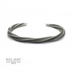 Bracelet demi jonc épais et torsadé vintage en Argent 925 - Bijou homme