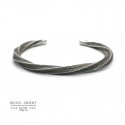 Black silver 925 vintage thick twisted bangle bracelet - Men's jewelery