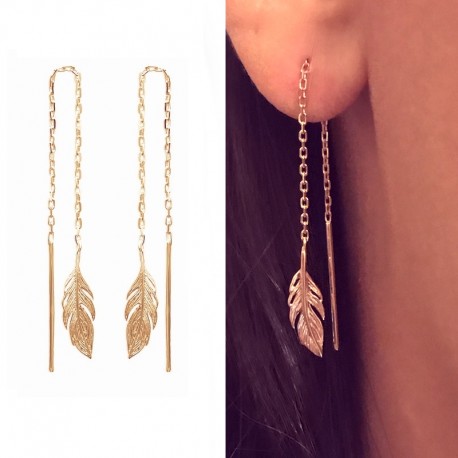 Gold plated feather pendant earrings - L'INDIENNE