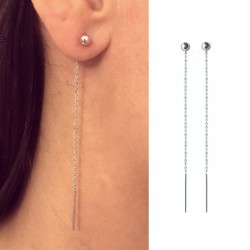chain 925 silver earrings pull through ears, dangling, studs earrings