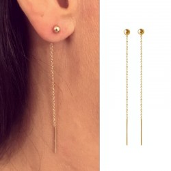 Boucles d'oreilles chaînes traversantes plaqué or, longues, pendantes, clous d'oreilles