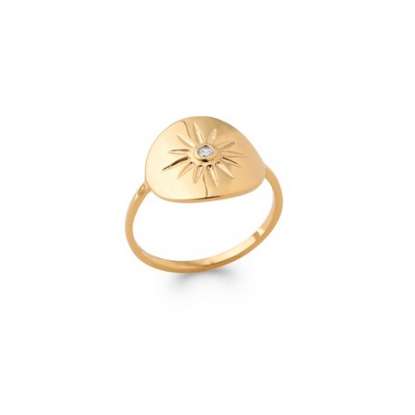 Gold plated and zircon sun ring - BAZAR CHIC - Solar, celestial, star ring, dainty ring