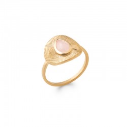 Gold plated ring, round, striated, stony rose quartz - BAZAR CHIC - Lithotherapy, natural stones, chic