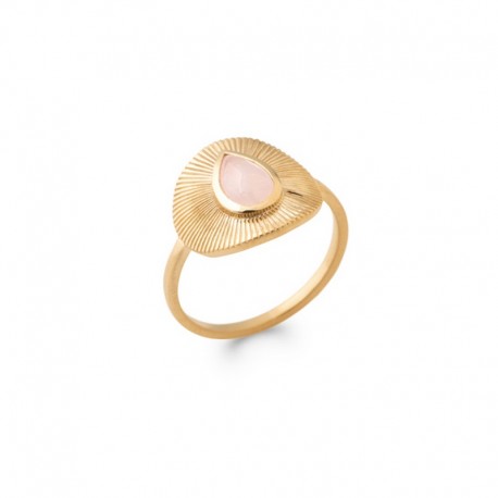 Gold plated ring, round, striated, stony rose quartz - BAZAR CHIC - Lithotherapy, natural stones, chic