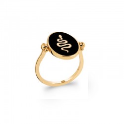 Reversible oval gold plated / black enamel ring - SNAKE - Snake model