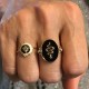 Gold plated sunbeam / snake ring in relief on black enamel - SNAKE -