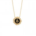 Gold plated sunbeam necklace / snake medallion in relief on black enamel - SNAKE -