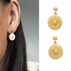 Gold plated earrings, lucky charm, evil eye - NAZAR - Matt gold finish