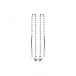 Boucles d'oreilles chaînes traversantes argent 925 et zircon, longues, pendantes, clous d'oreilles