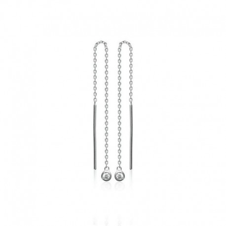 Boucles d'oreilles chaînes traversantes argent 925 et zircon, longues, pendantes, clous d'oreilles