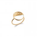 Gold-plated, palm and mother-of-pearl round ring - JUNGLE - Palm leaf pattern