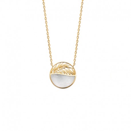 Gold plated necklace, palm and mother of pearl - JUNGLE - Palm leaf pattern