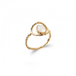 Gold plated bamboo ring, stoned with moonstone - BAZAR CHIC - lithotherapy