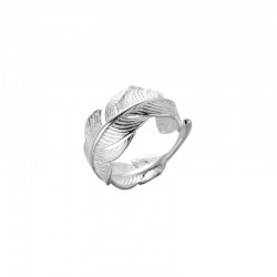 Large feather ring in 925 silver, adjustable size