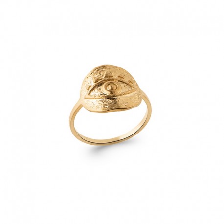 Gold plated ring, good luck, evil eye - NAZAR - Matt gold finish