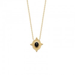 Collier plaqué or, pendentif ONYX - BAZAR CHIC - Collier chaine fine et pierre naturelle